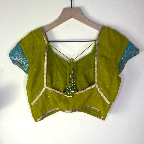 Indian Lenga Top Green and‎ Blue and Gold Accents Beaded Embroidered Women’s  6 - Picture 5 of 5